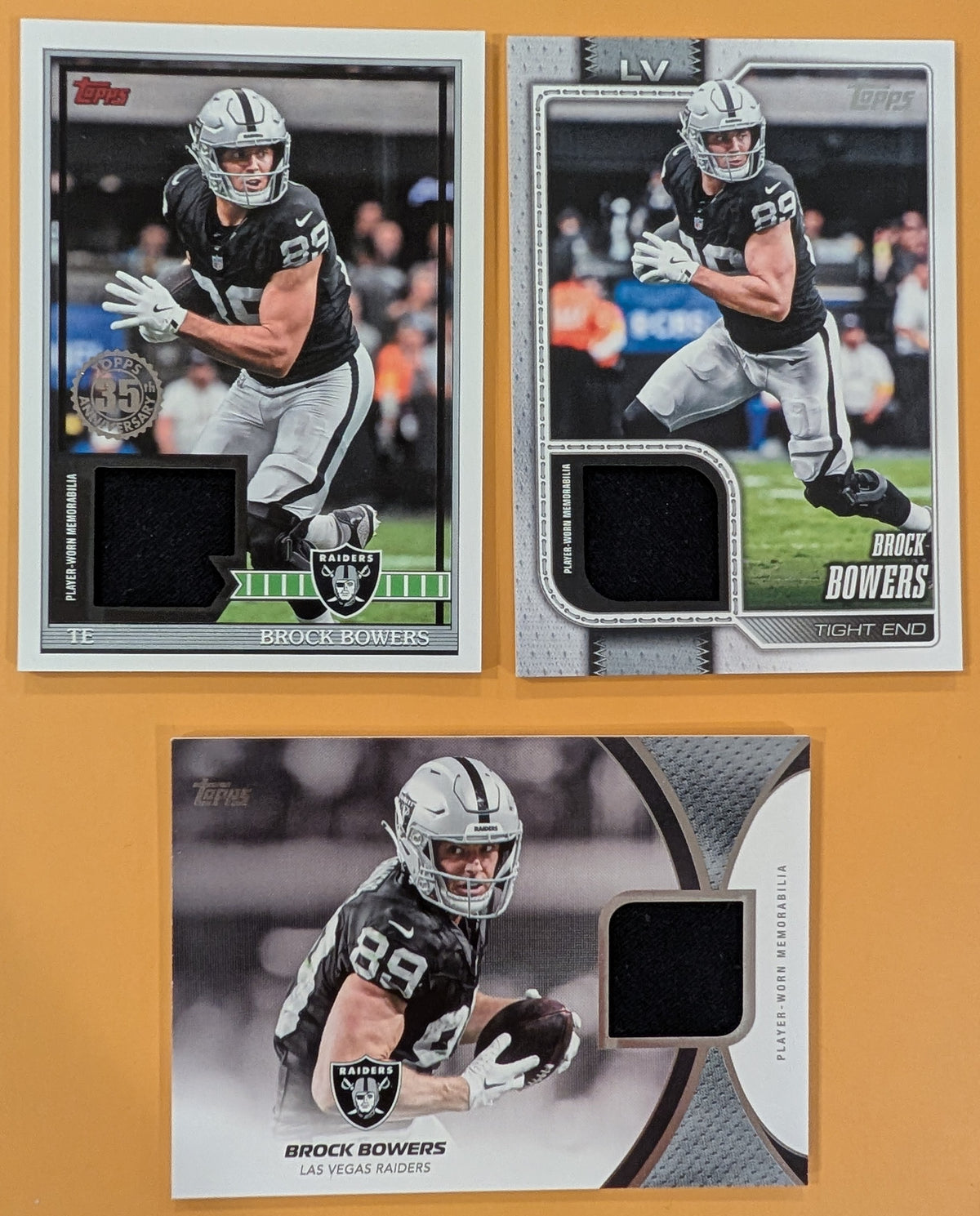 2026 Topps Football Brock Bowers Raiders 3 Card Player Worn Relic Lot