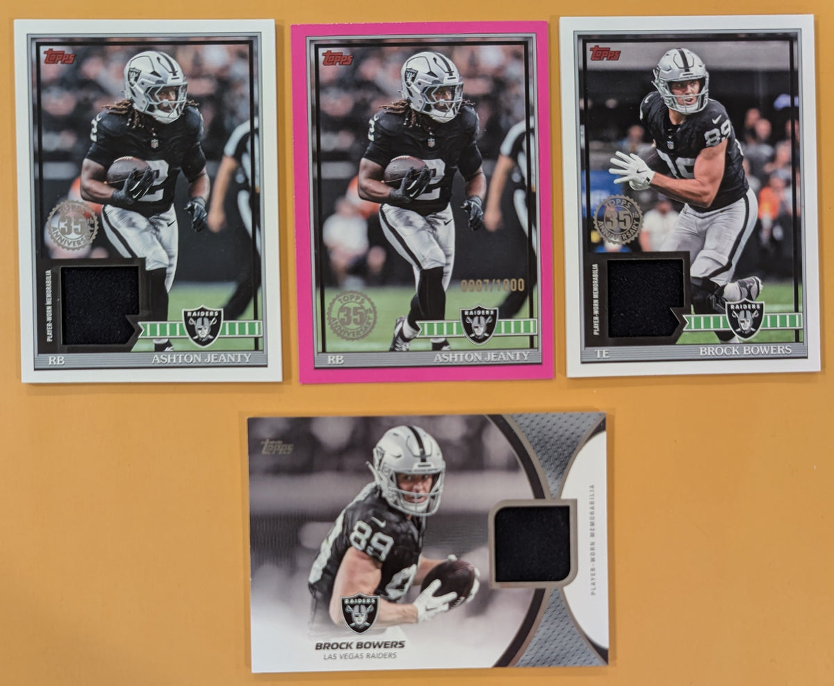 2026 Topps Football Raiders 4 Card Relic Lot - Ashton Jeanty SP /1000, Bowers