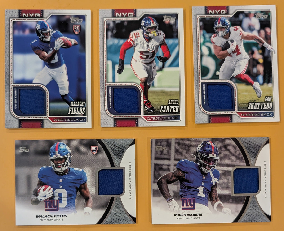 2026 Topps Football Giants 5 Card Relic Lot - Nabers, Abdul Carter, Cam Skattebo