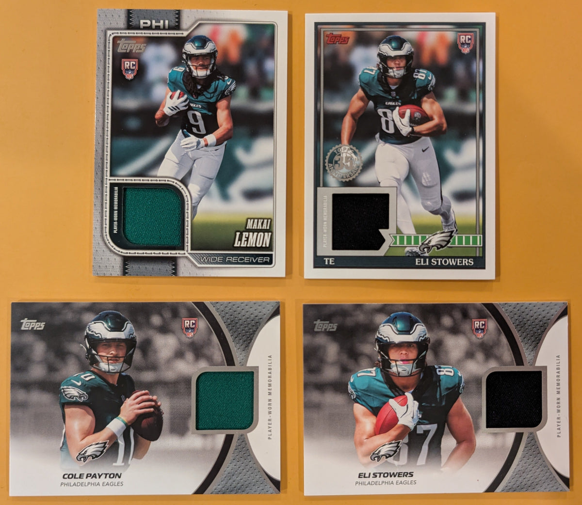 2026 Topps Football Eagles 4 Card Rookie Relic Lot - Payton, Lemon, Stowers