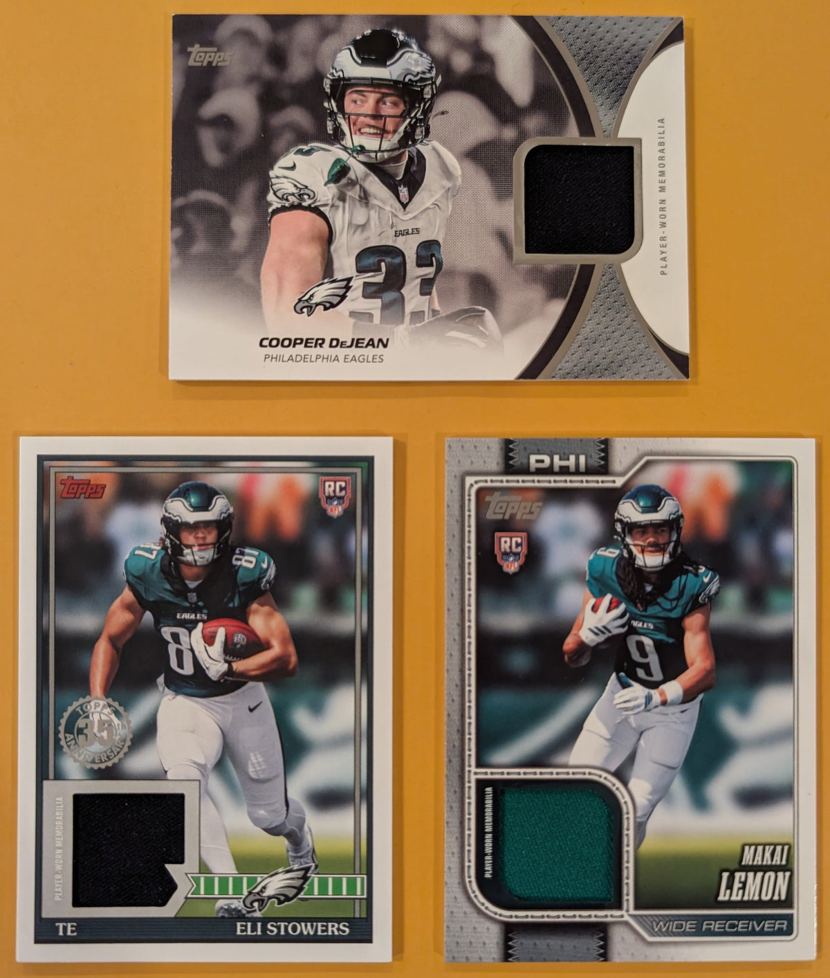 2026 Topps Football Eagles 3 Card Rookie Relic Lot - Stowers, Lemon, DeJean