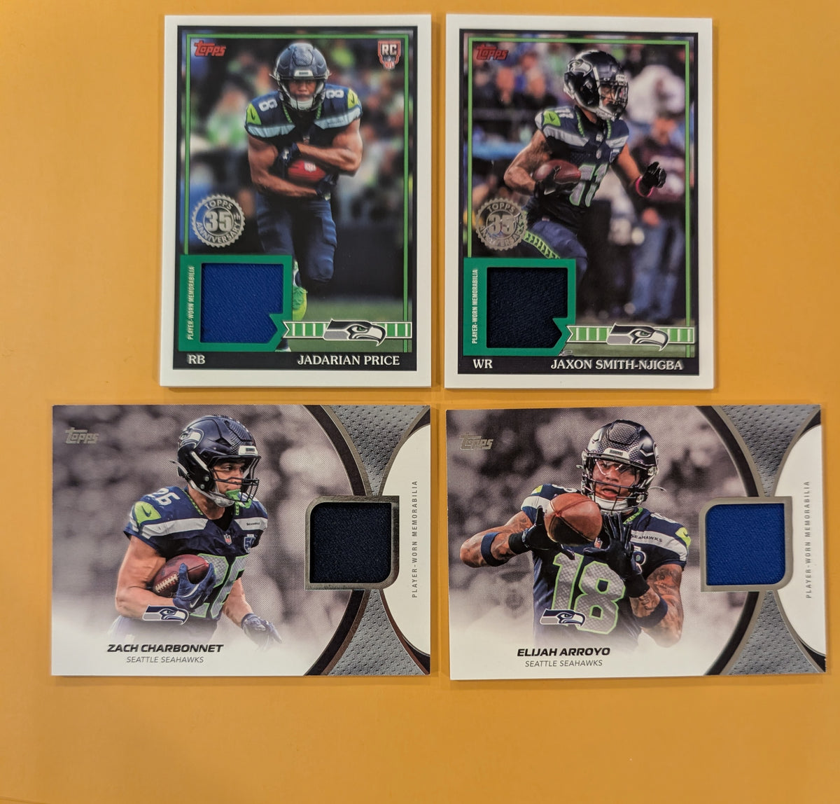 2026 Topps Football Seahawks 4 Card Relic Lot - Jaxon Smith-Njigba, Charbonnet