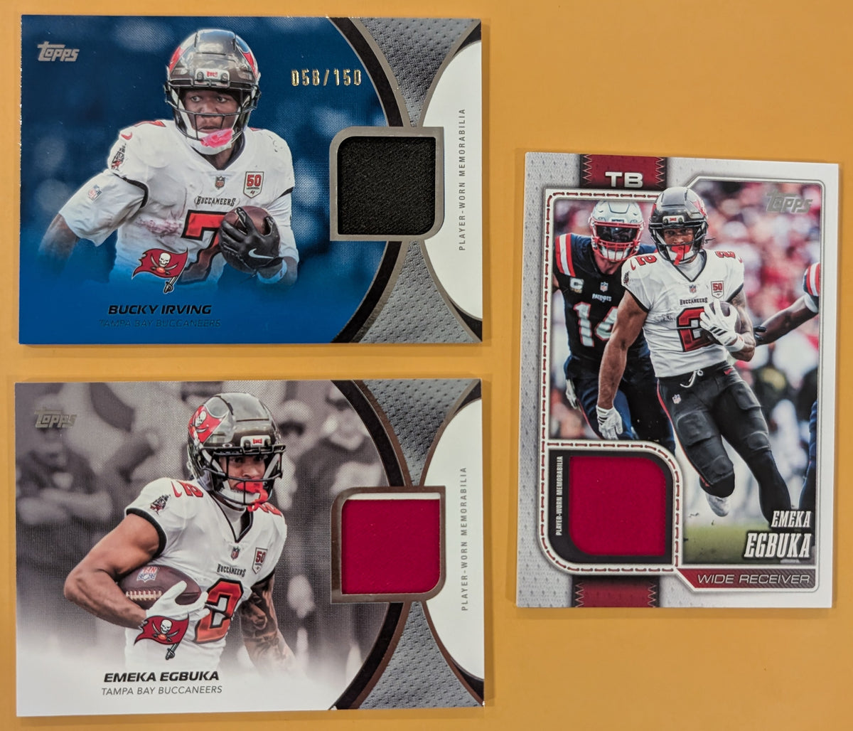 2026 Topps Football Buccaneers 3 Card Relic Lot - Emeka Egbuka, Bucky Irving SP