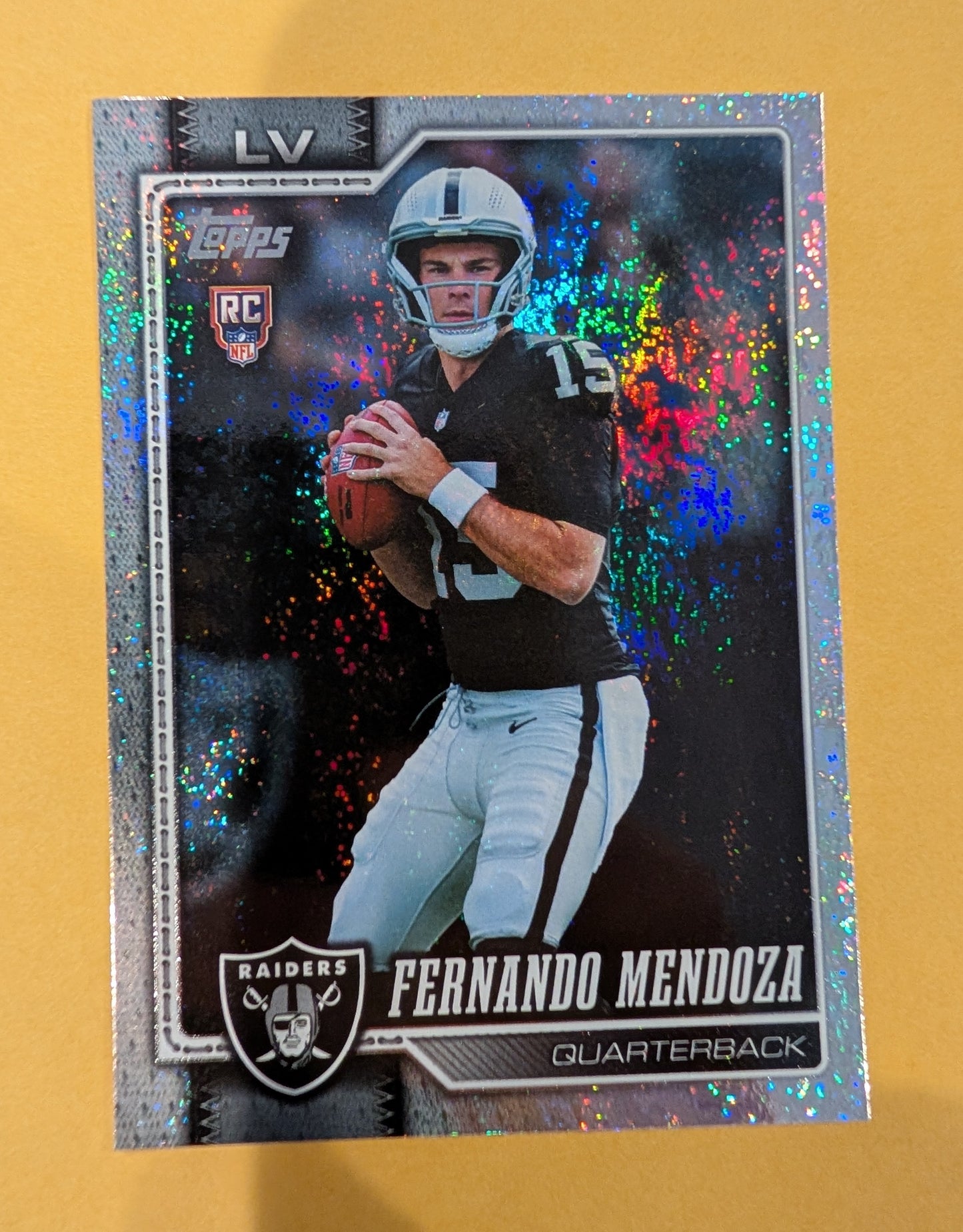 2026 Topps Football Fernando Mendoza Raiders Speckle Holo Foil RC #301