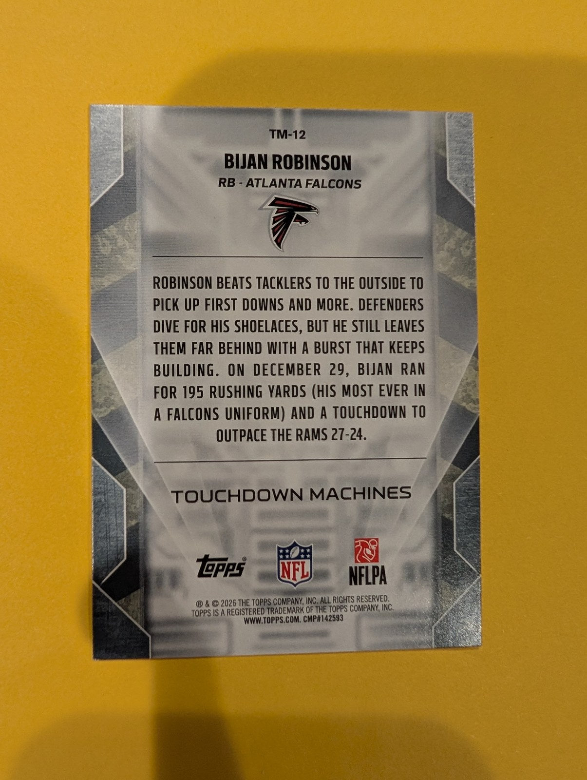 2026 Topps Football Bijan Robinson Touchdown Machines #TM-12 - back
