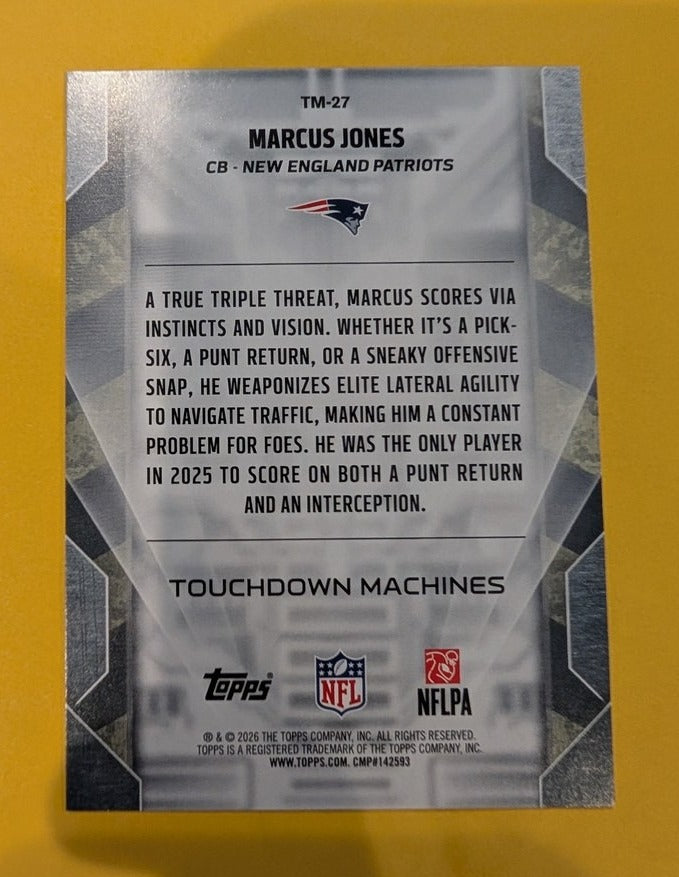 2026 Topps Football Marcus Jones Patriots Touchdown Machines Case Hit SSP /10