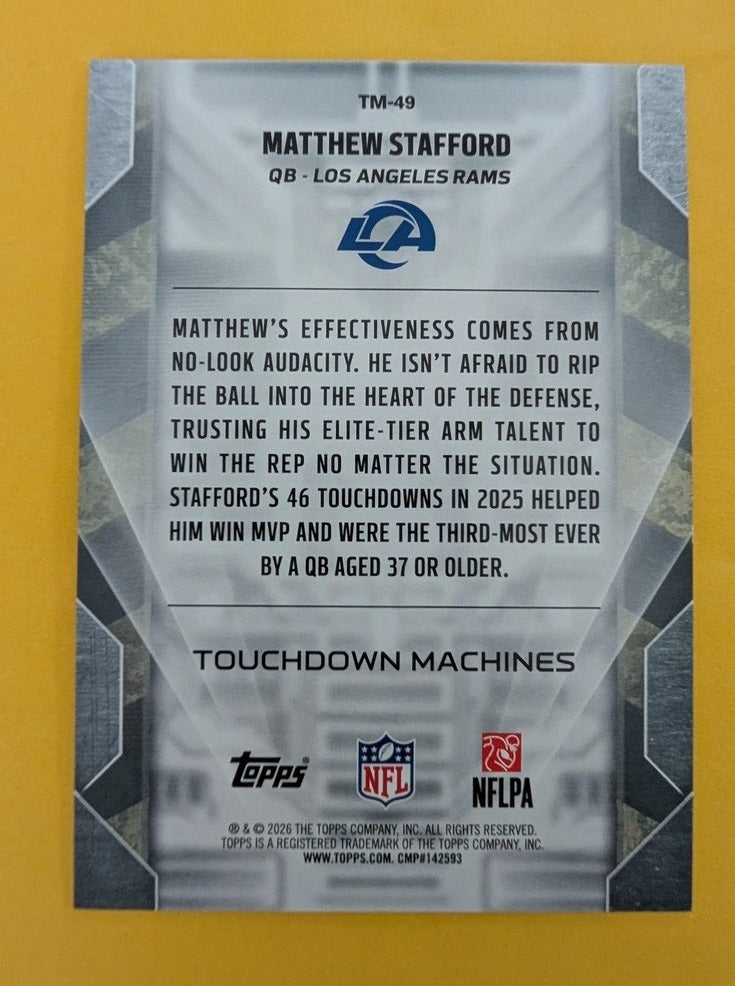 2026 Topps Football Matthew Stafford Rams Touchdown Machines Case Hit SSP /50