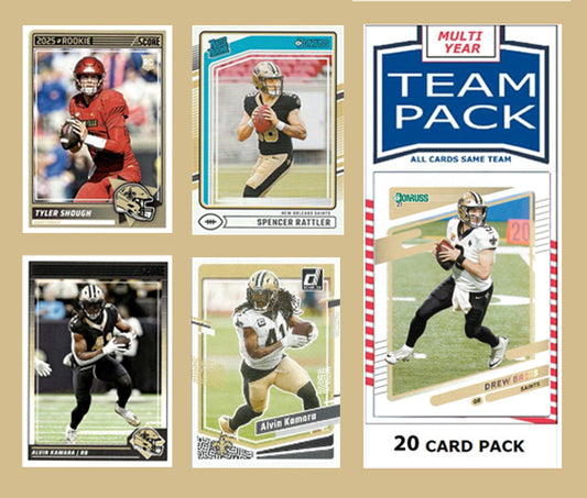 2025 SCORE NFL New Orleans Saints Team Set Gift Pack + 2024 Donruss Score + 20 Card Pack Rattler Brees Kamara