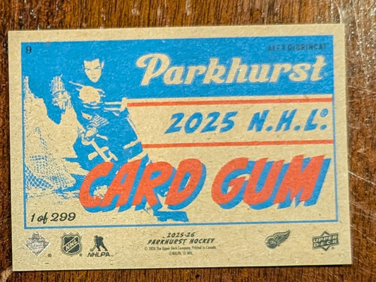 2025-26 Parkhurst Card Retros Gum Back Alex DeBrincat #9 /299 - Detroit Red Wings