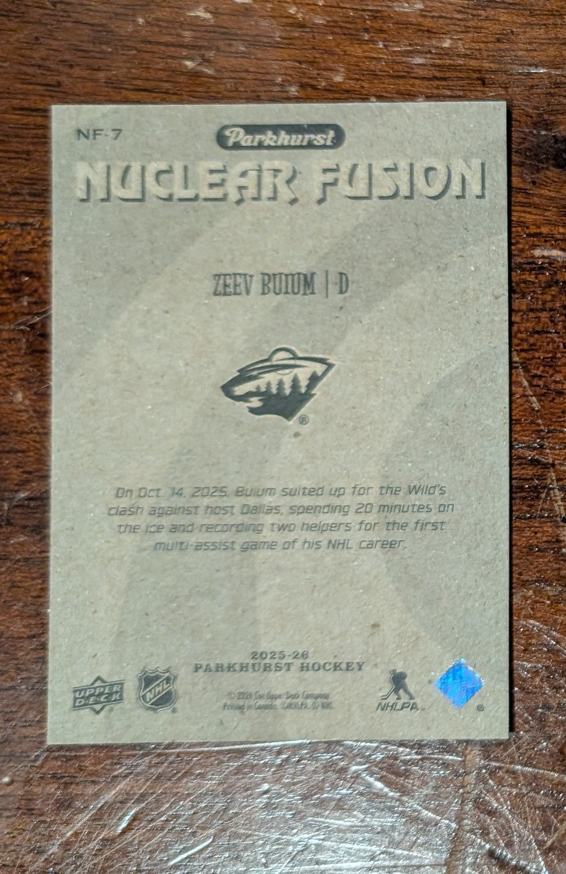 2025-26 Upper Deck Parkhurst Nuclear Fusion Zeev Buium #NF-7 - Minnesota Wild