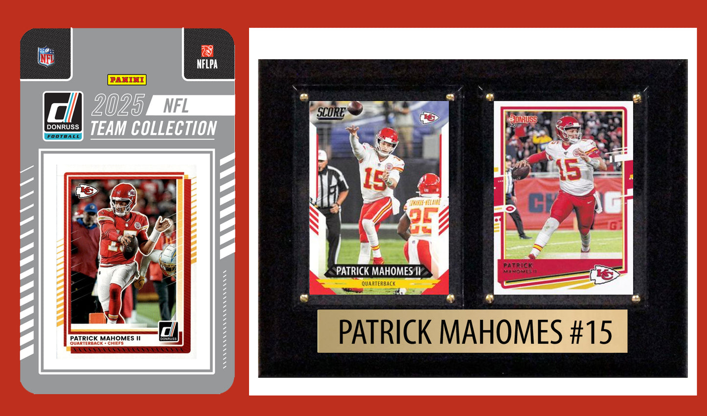 Kansas City Chiefs Fan Plaque Pack Patrick Mahomes + 2025 Donruss Team Set