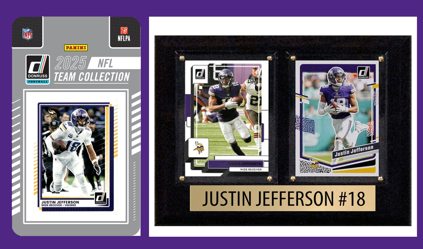 Minnesota Vikings Fan Plaque Pack Justin Jefferson + 2025 Donruss Team Set