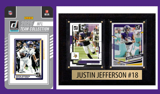 Minnesota Vikings Fan Plaque Pack Justin Jefferson + 2025 Donruss Team Set