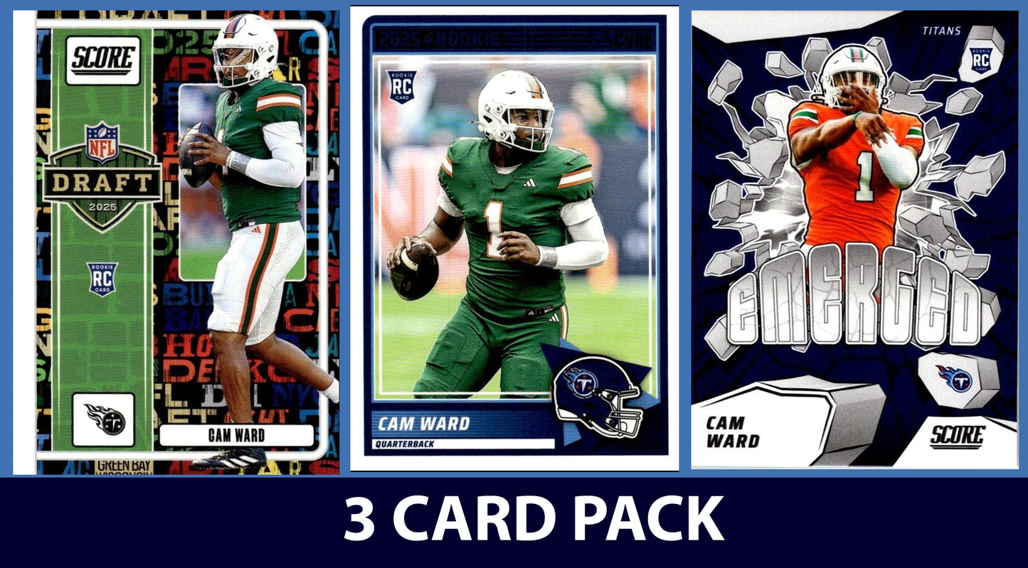 2025 SCORE Cam Ward Tennessee Titans RC Insert 3 Pack Emerged Draft Base RC