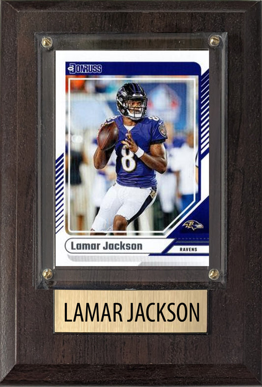 Lamar Jackson Baltimore Ravens 2025 2024 Donruss Score Prizm Topps 4x6 Gift Plaque