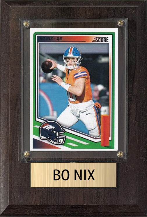 Bo nix Denver Broncos 2025 Donruss Score Prizm Topps 4x6 Gift Plaque