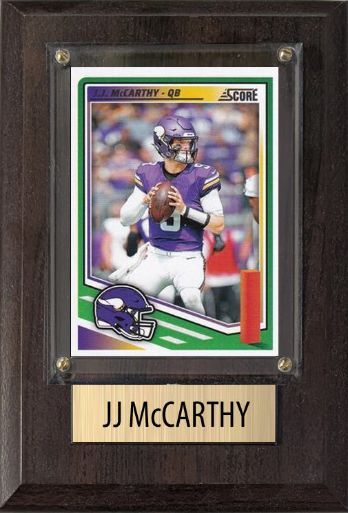 JJ McCarrthy Minnesota Vikings 2025 Donruss Score Prizm Topps 4x6 Gift Plaque