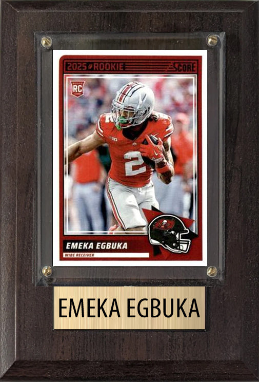 Emeka Egbuka Tampa Bay Buccaneers 2025 Donruss Score Prizm Topps 4x6 Gift Plaque