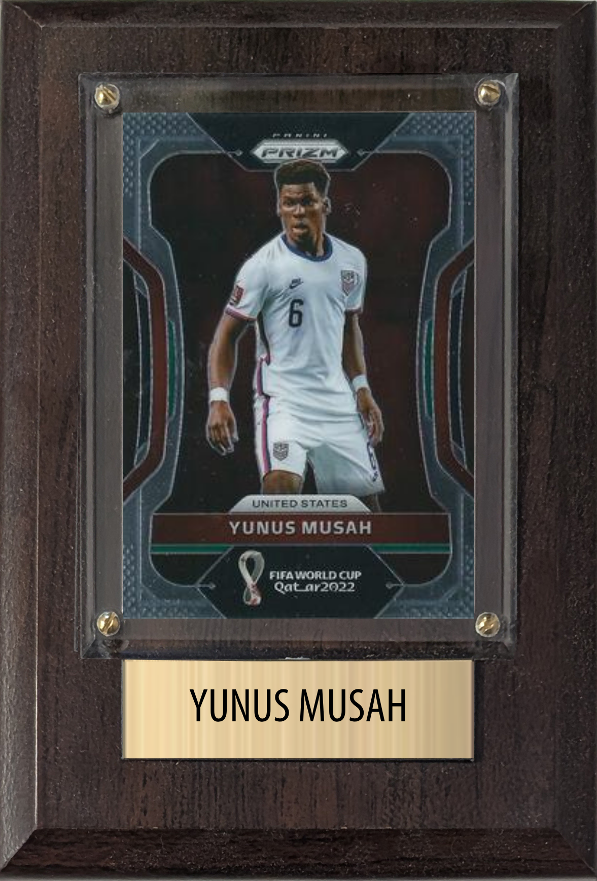 Yunus Musah United States World Cup Soccer Fan Gift Plaque 4x6 1 Card Panini, Topps, Donruss 2024 2025 2026