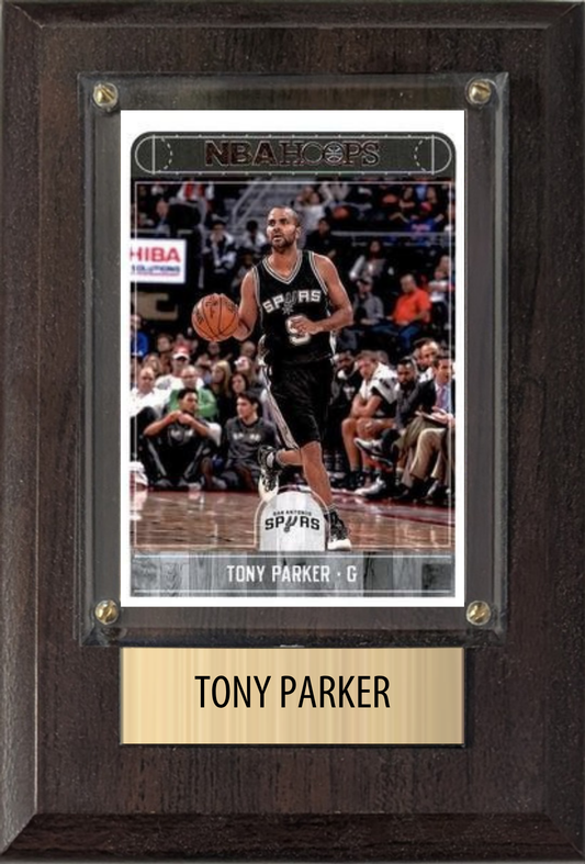 Tony Parker San Antonio Spurs Hall of Fame Fan Gift Plaque 4x6 1 Card Hoops, Prizm, Donruss 2024 2025 2026