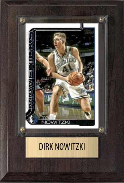 Dirk Nowitzki Dallas Mavericks Hall of Fame Fan Gift Plaque 4x6 1 Card Hoops, Prizm, Donruss 2024 2025 2026