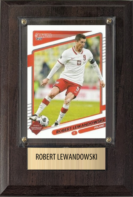 Robert Lewandowski Poland World Cup Soccer 2026 Fan Gift Plaque 4x6 1 Card Panini, Topps, Donruss 2024 2025 2026
