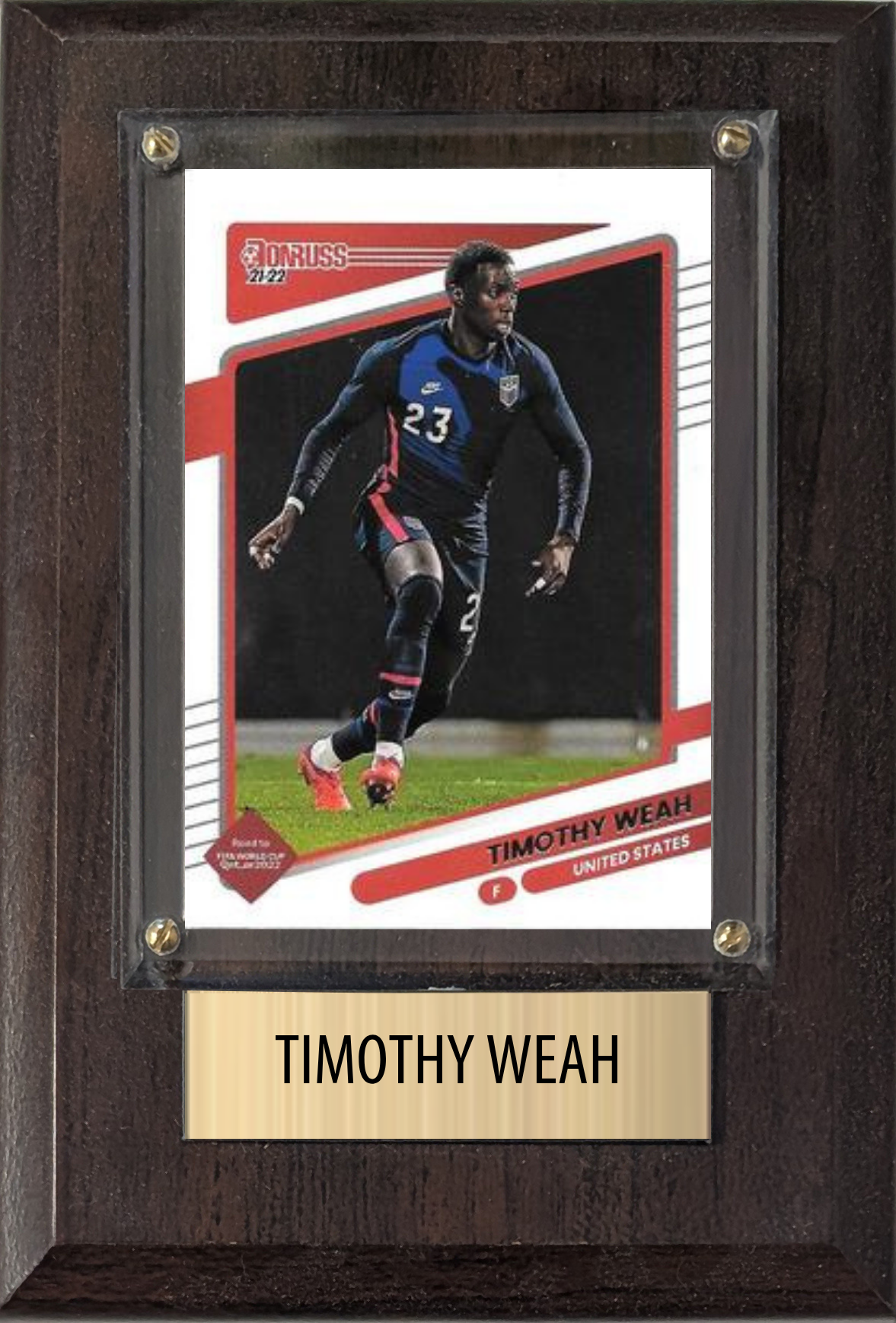 Timothy Weah United States World Cup Soccer Fan Gift Plaque 4x6 1 Card Panini, Topps, Donruss 2024 2025 2026
