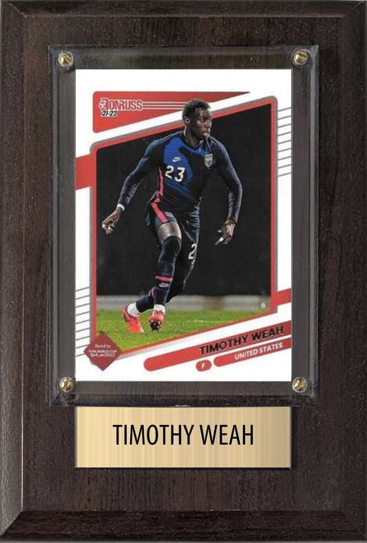 Timothy Weah United States World Cup Soccer Fan Gift Plaque 4x6 1 Card Panini, Topps, Donruss 2024 2025 2026