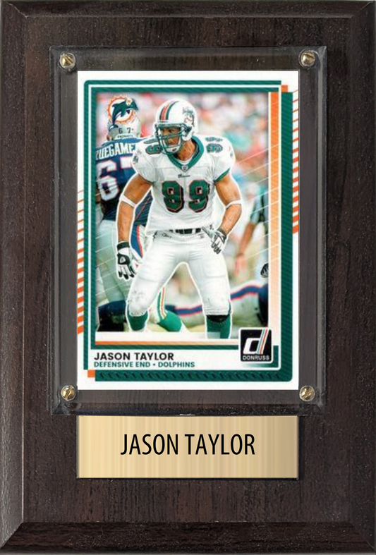 Jason Taylor Miami Dolphins Hall of Fame Fan Gift Plaque 4x6 1 Card Prizm, Donruss, Score 2024 2025 2026