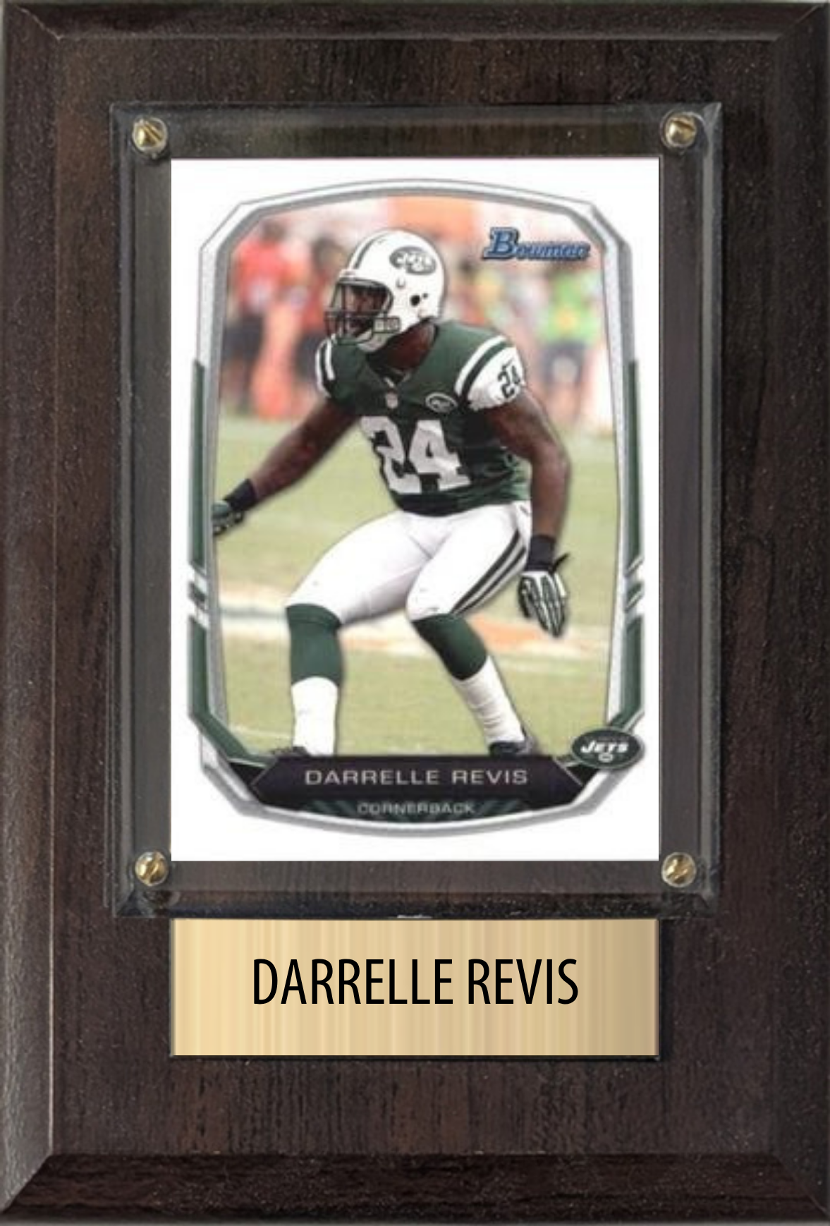 Darrelle Revis New York Jets Hall of Fame Fan Gift Plaque 4x6 1 Card Prizm, Donruss, Score 2024 2025 2026