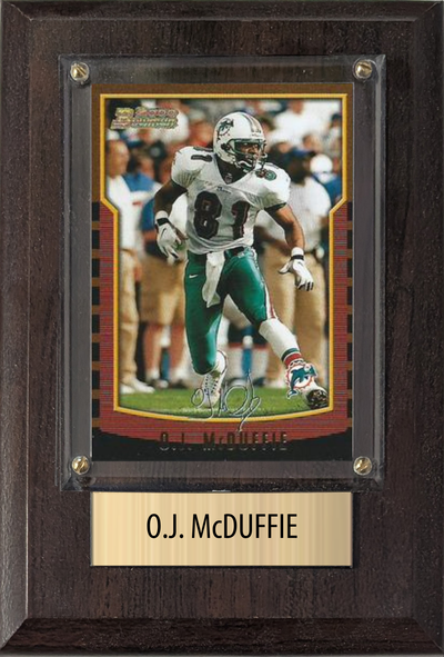 OJ McDuffie Miami Dolphins Fan Gift Plaque 4x6 1 Card Prizm, Donruss, Score 2024 2025 2026