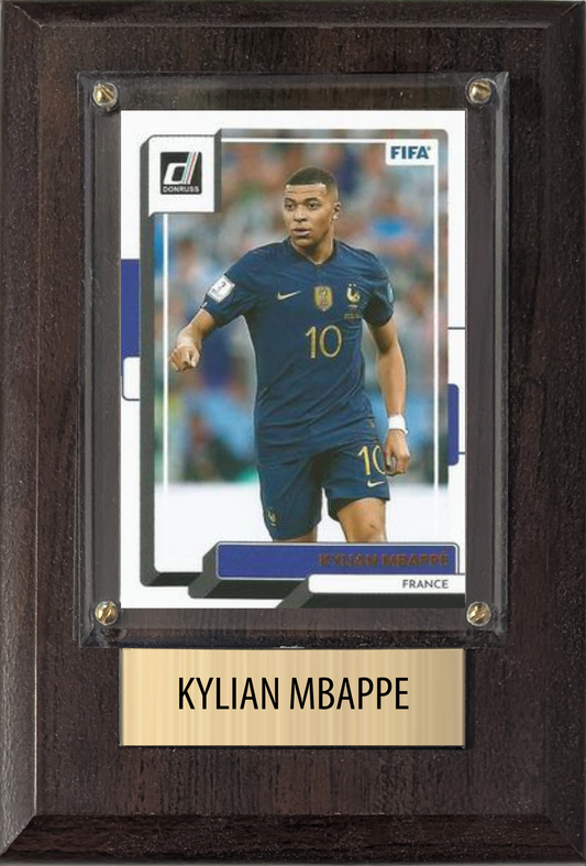 Kylian Mbappe France World Cup Soccer Fan Gift Plaque 4x6 1 Card Panini, Topps, Donruss 2024 2025 2026