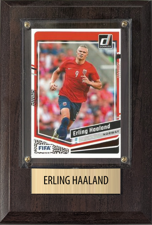 Erling Haaland Norway World Cup Soccer 2026 Fan Gift Plaque 4x6 1 Card Panini, Topps, Donruss 2024 2025 2026