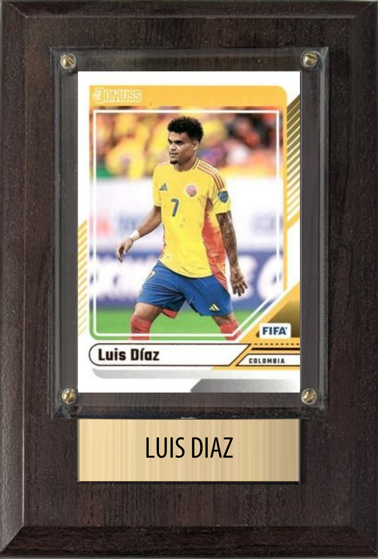 Luis Diaz Colombia World Cup Soccer 2026 Fan Gift Plaque 4x6 1 Card Panini, Topps, Donruss 2024 2025 2026