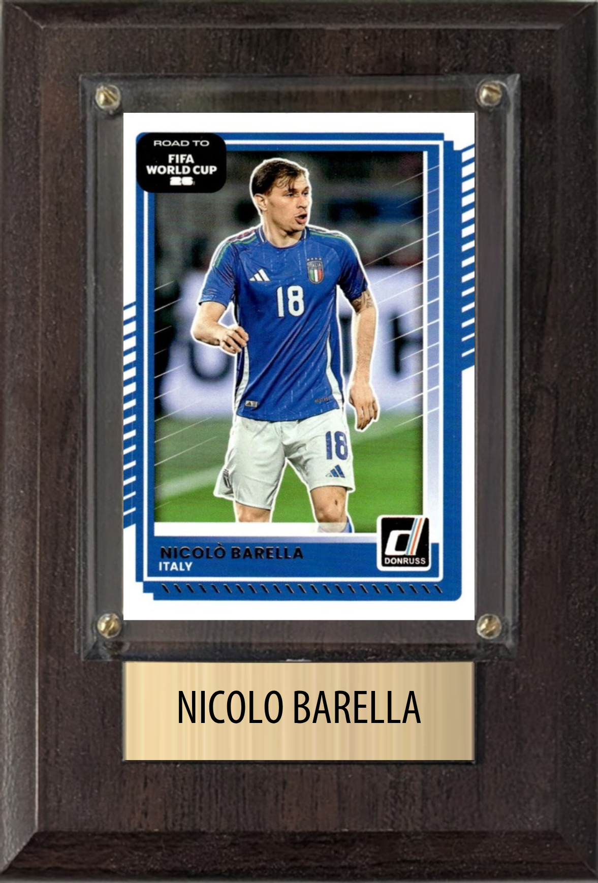 Nicolo Barella Italy World Cup Soccer Fan Gift Plaque 4x6 1 Card Panini, Topps, Donruss 2024 2025 2026