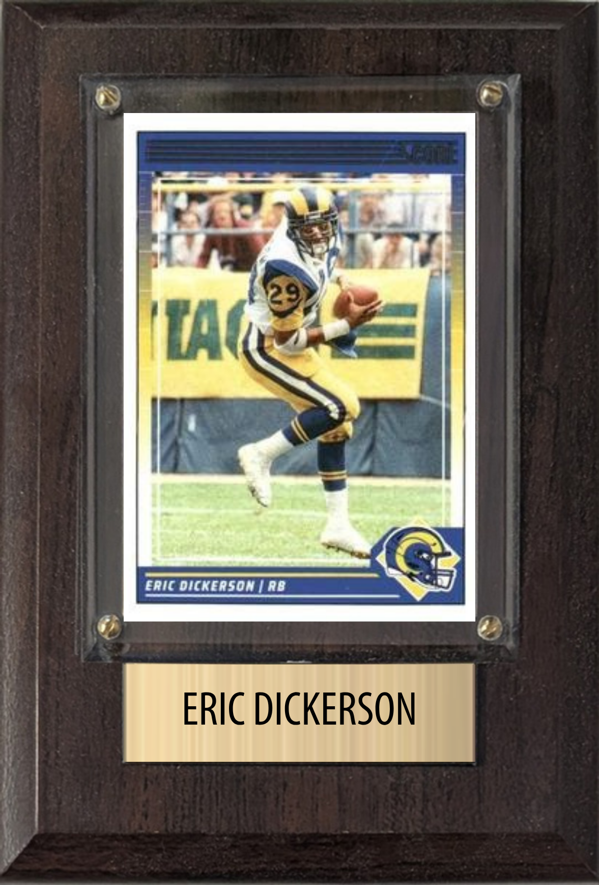 Eric Dickerson Los Angeles Rams Hall of Fame Fan Gift Plaque 4x6 1 Card Prizm, Donruss, Score 2024 2025 2026