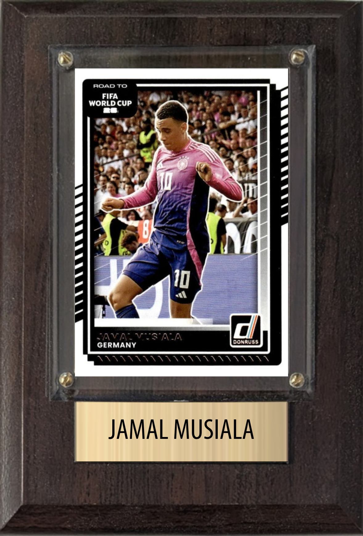 Jamal Musiala Germany World Cup Soccer Fan Gift Plaque 4x6 1 Card Panini, Topps, Donruss 2024 2025 2026