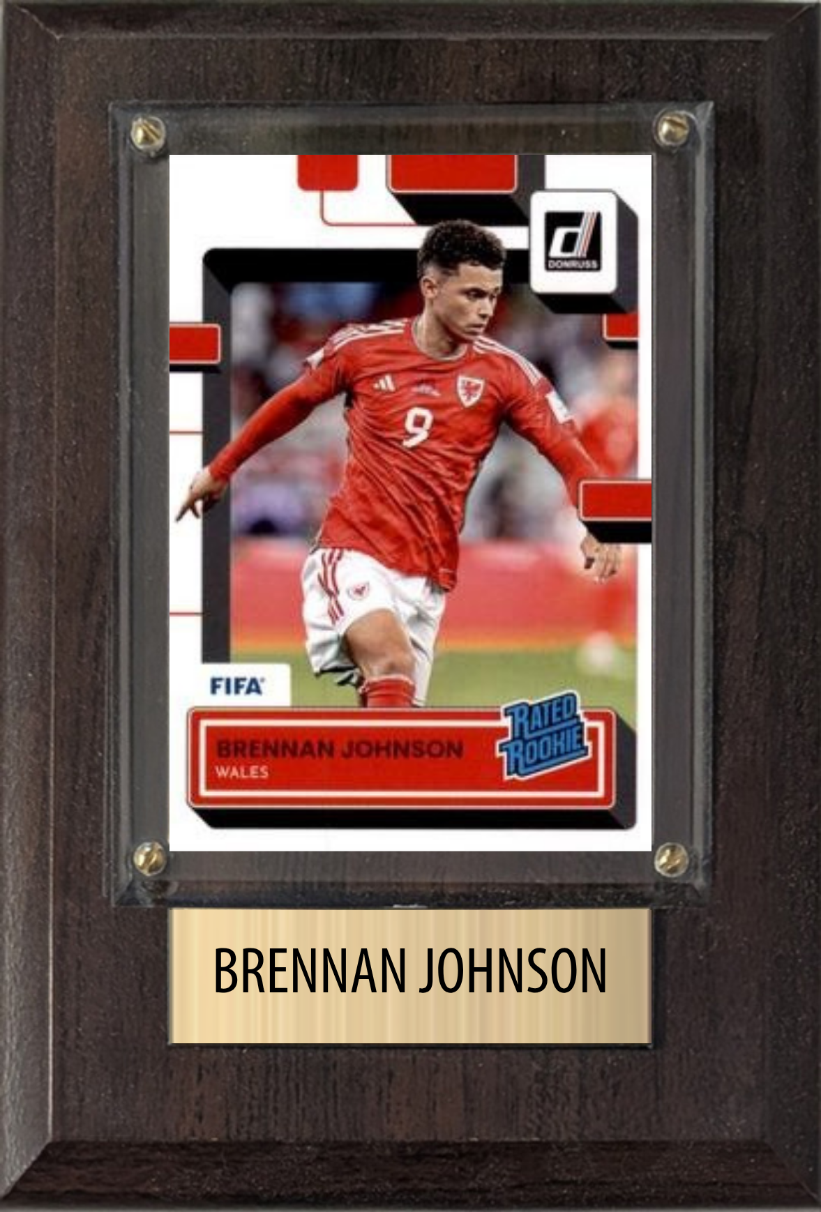 Brennan Johnson Wales World Cup Soccer 2026 Fan Gift Plaque 4x6 1 Card Panini, Topps, Donruss 2024 2025 2026