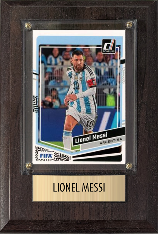 Lionel Messi Argentina World Cup Soccer Fan Gift Plaque 4x6 1 Card Panini, Topps, Donruss 2024 2025 2026