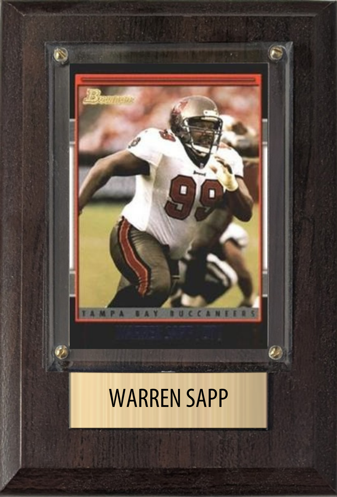 Warren Sapp Tampa Bay Buccaneers Hall of Fame Fan Gift Plaque 4x6 1 Card Prizm, Donruss, Score 2024 2025 2026