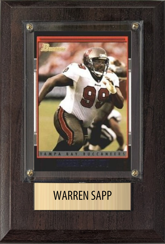 Warren Sapp Tampa Bay Buccaneers Hall of Fame Fan Gift Plaque 4x6 1 Card Prizm, Donruss, Score 2024 2025 2026