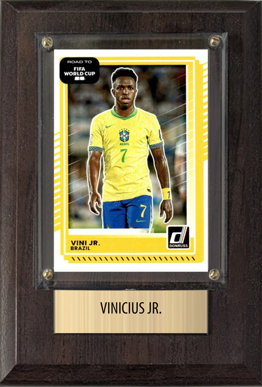 Vinicius Jr. Brazil World Cup Soccer 2026 Fan Gift Plaque 4x6 1 Card Panini, Topps, Donruss 2024 2025 2026