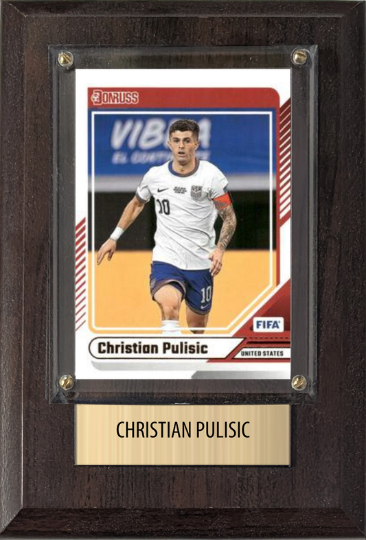 Christian Pulisic United States World Cup Soccer Fan Gift Plaque 4x6 1 Card Panini, Topps, Donruss 2024 2025 2026