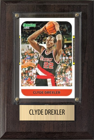 Clyde Drexler Portland Trail Blazers Hall of Fame Fan Gift Plaque 4x6 1 Card Hoops, Prizm, Donruss 2024 2025 2026