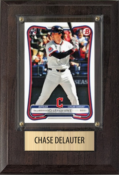 Chase DeLauter Cleveland Guardians Fan Gift Plaque 4x6 1 Card Topps, Bowman 2024 2025 2026
