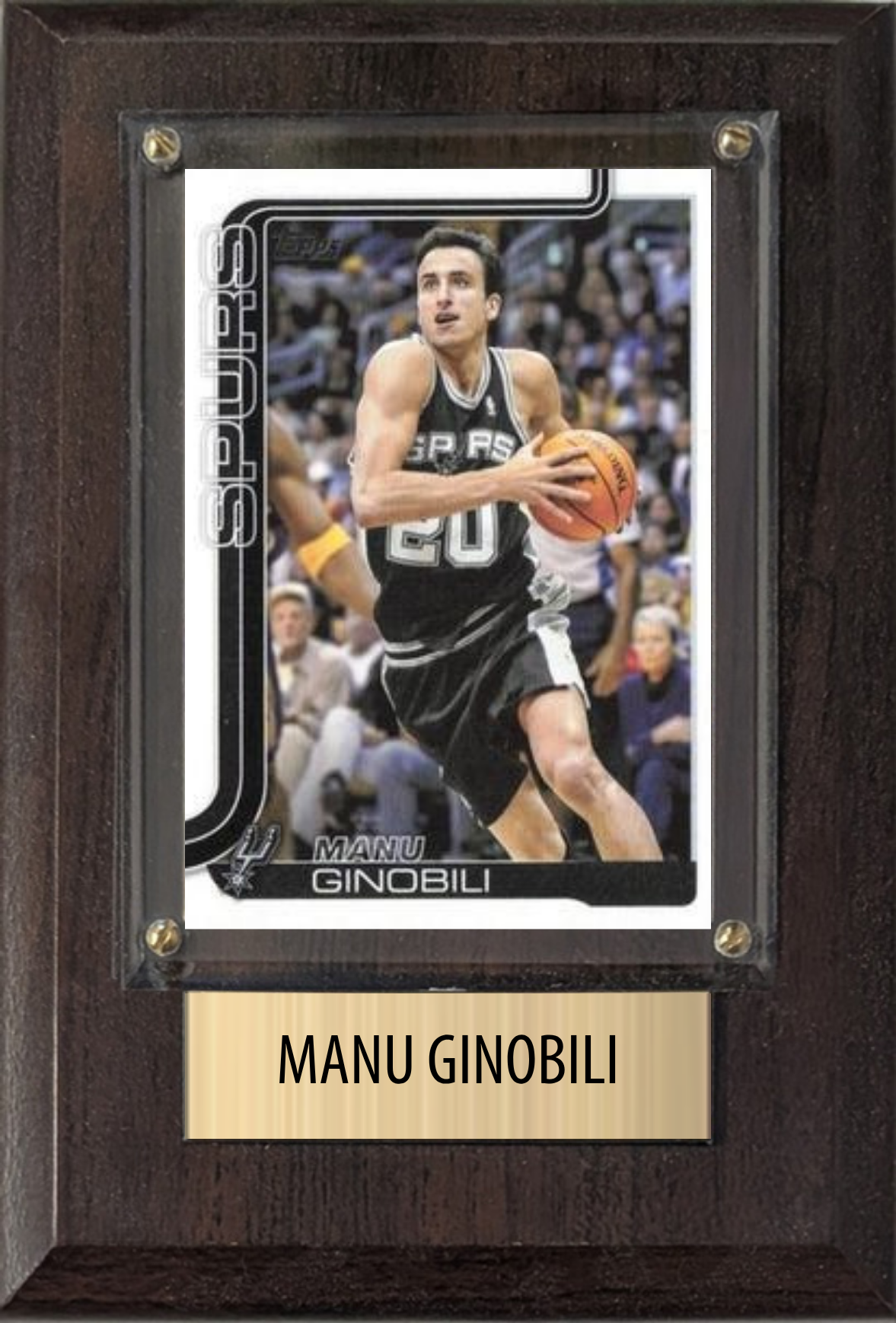 Manu Ginobili San Antonio Spurs Hall of Fame Fan Gift Plaque 4x6 1 Card Hoops, Prizm, Donruss 2024 2025 2026
