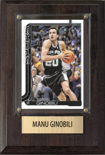 Manu Ginobili San Antonio Spurs Hall of Fame Fan Gift Plaque 4x6 1 Card Hoops, Prizm, Donruss 2024 2025 2026