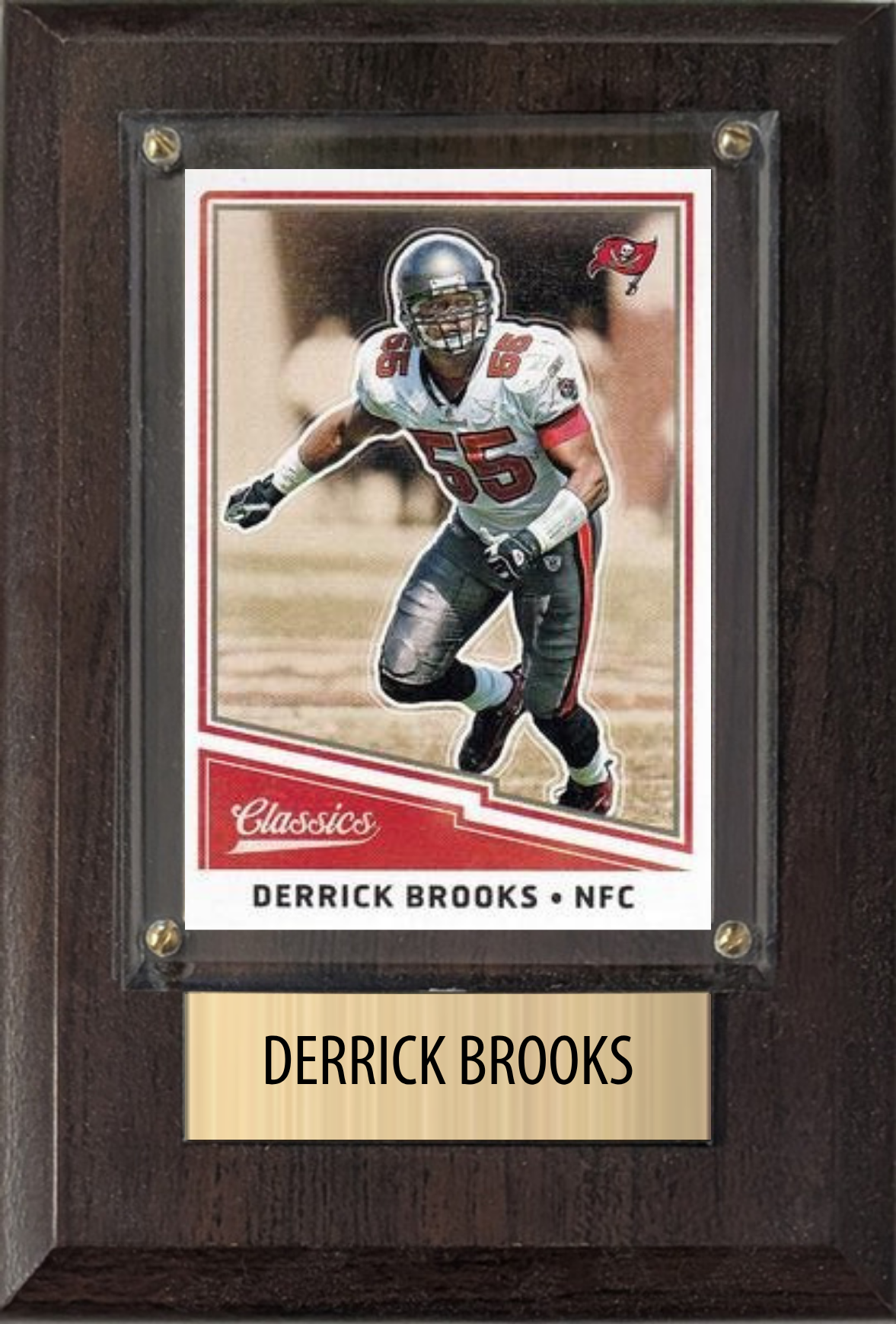 Derrick Brooks Tampa Bay Buccaneers Hall of Fame Fan Gift Plaque 4x6 1 Card Prizm, Donruss, Score 2024 2025 2026