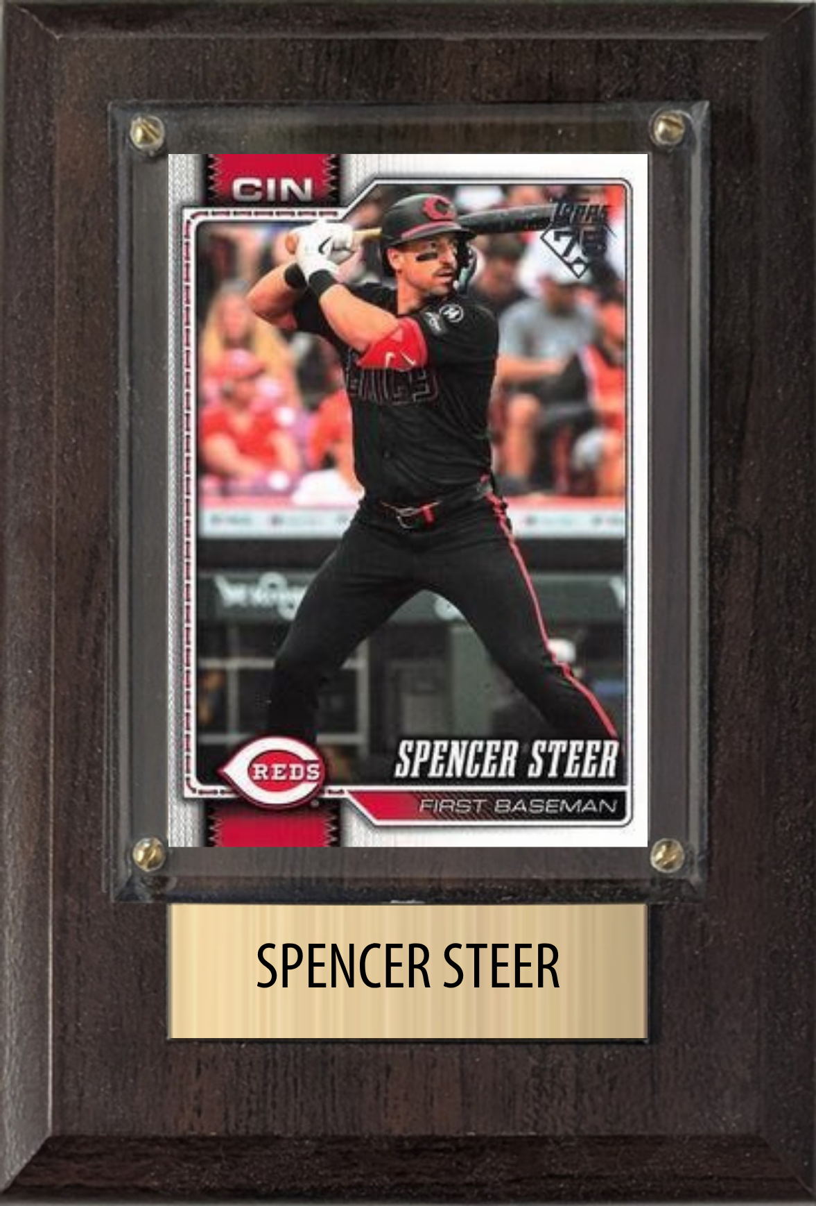 Spencer Steer Cincinnati Reds Fan Gift Plaque 4x6 1 Card Topps, Bowman 2024 2025 2026