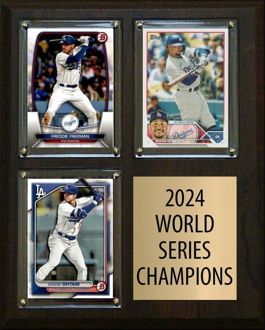 Dodgers 2024 World Series Champs 3 Card Plaque Topps Bowman Shohei Ohtani Mookie Betts Freddie Freeman